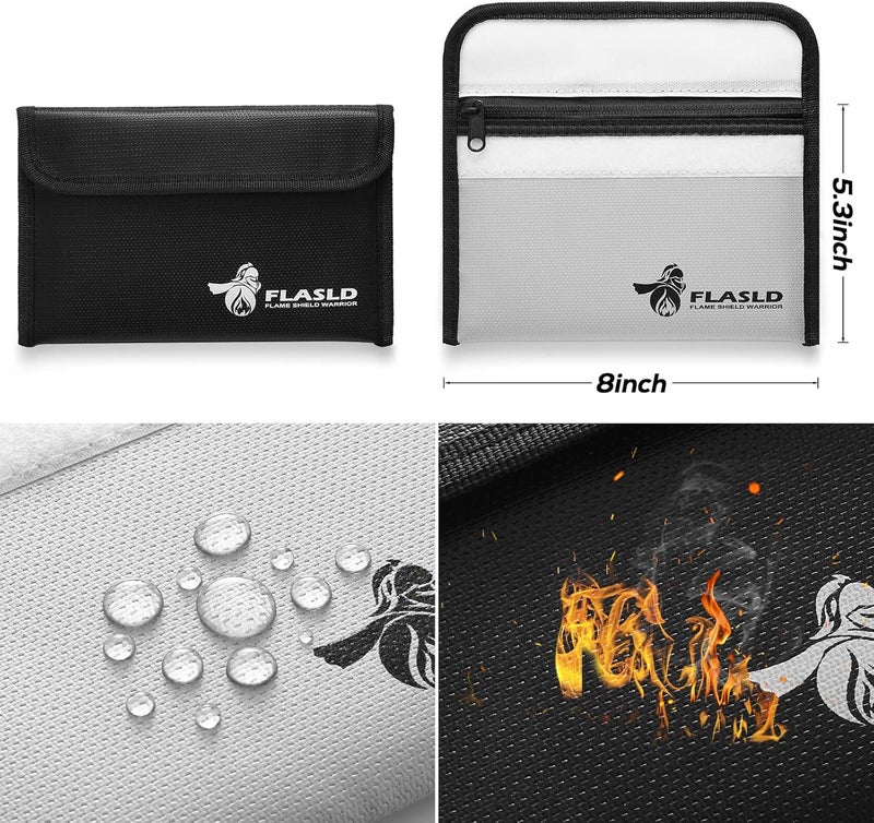 FLASLD Fireproof Money Bags, Fireproof Wallet Pouch, Small Safe Bag for Cash, Valuables & Passport, with Silicone Coating & Zipper Closure (2-Pack Money Bag-8x5”) - Image 3